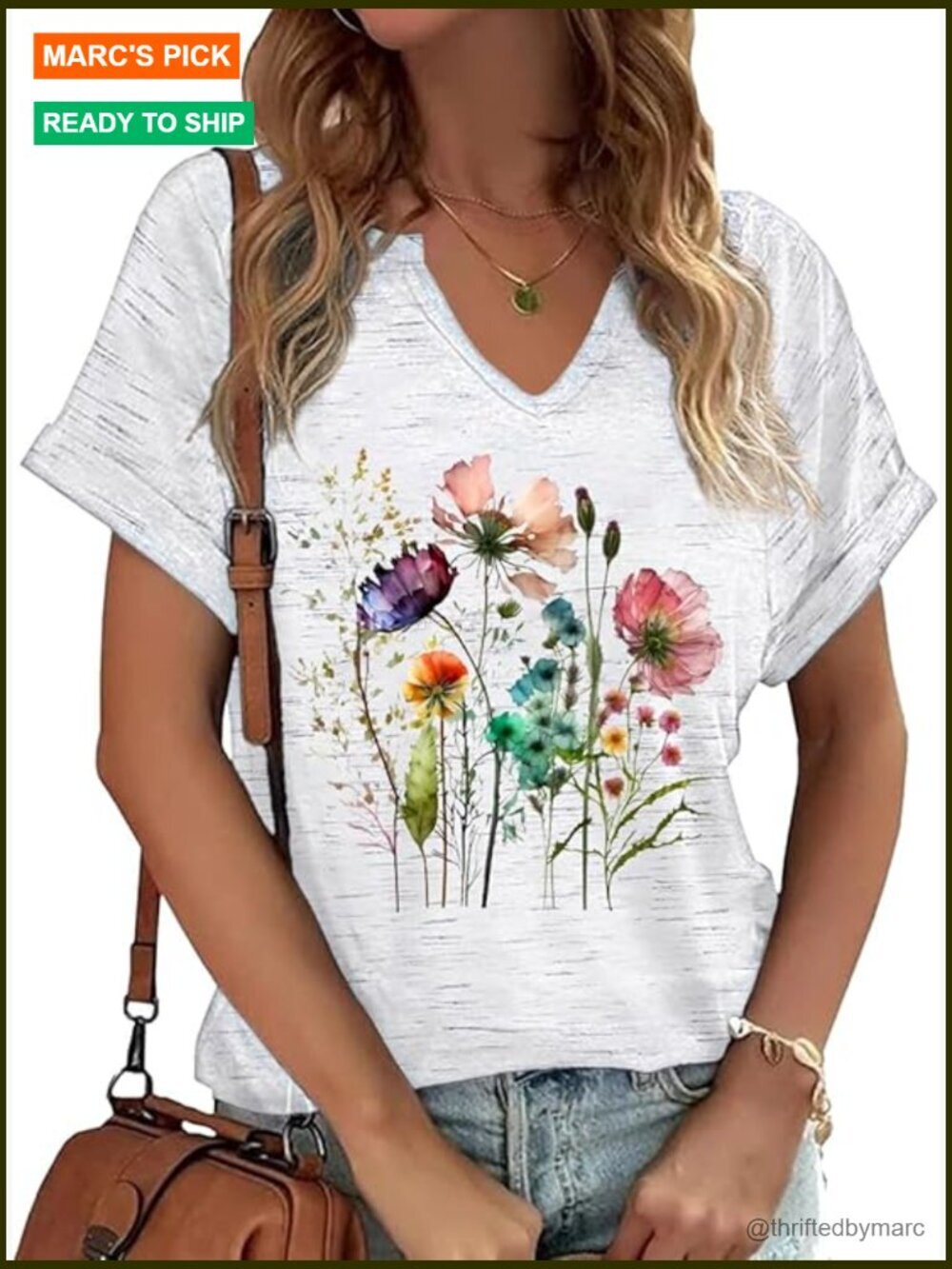 Vintage Flowers V Neck Boho Floral Graphic Tee Cottagecore Summer T-Shirt